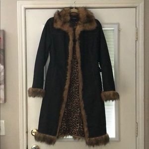 Denim and fur long jacket